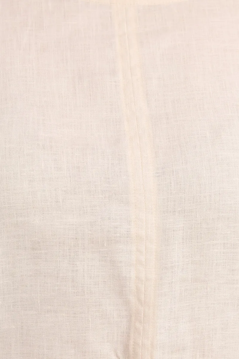 Binae|Linen Round Neck Blouson Sleeve Top