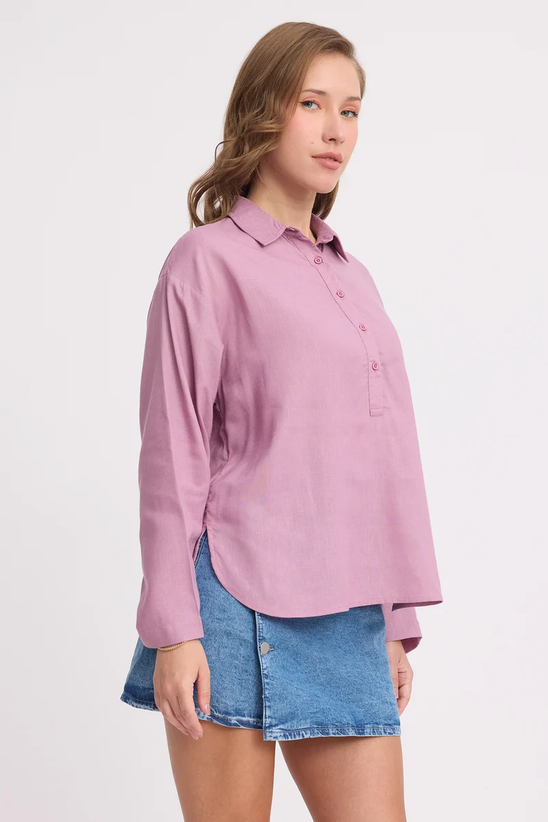Muai|Linen Half Placket Oversized Top