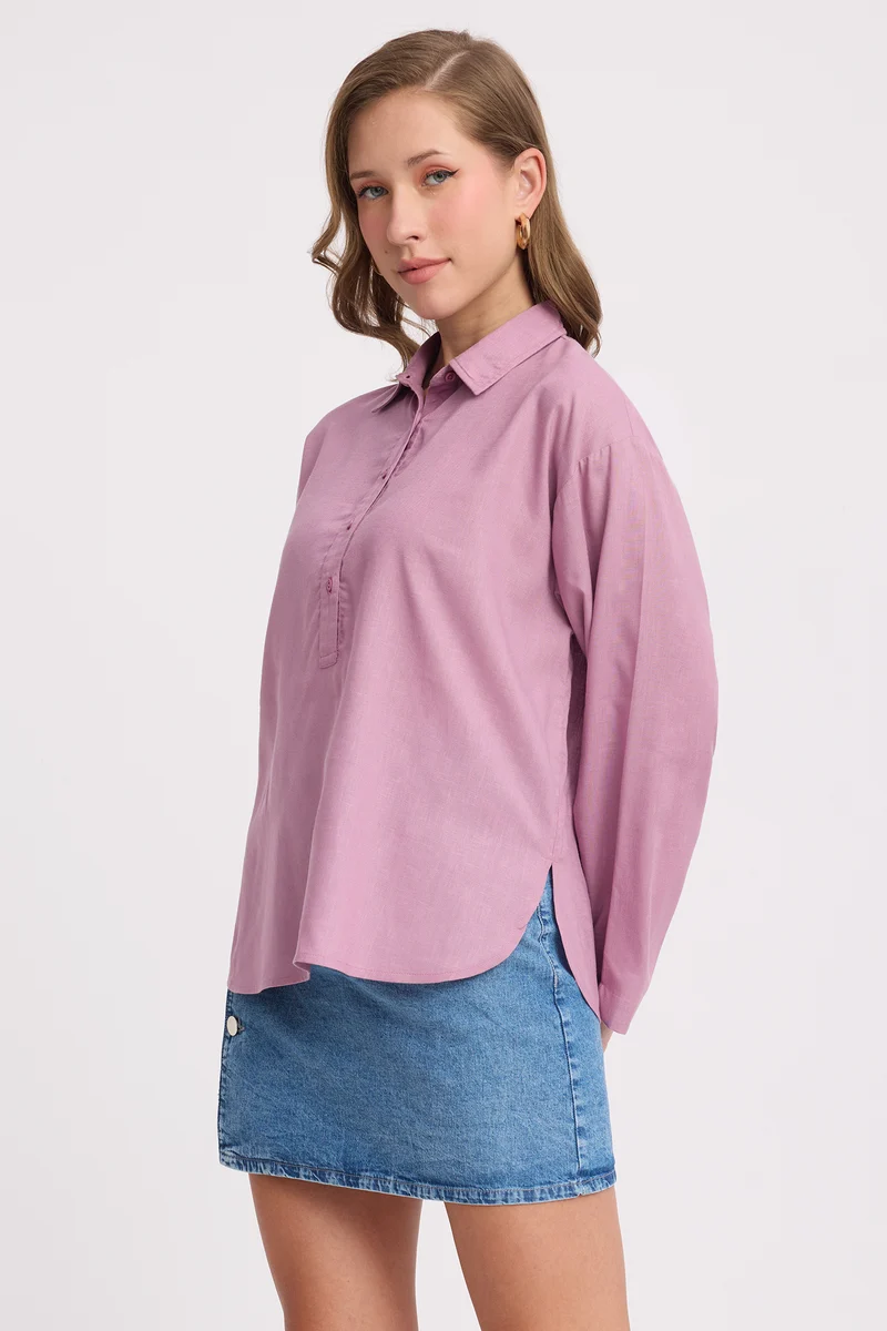 Muai|Linen Half Placket Oversized Top