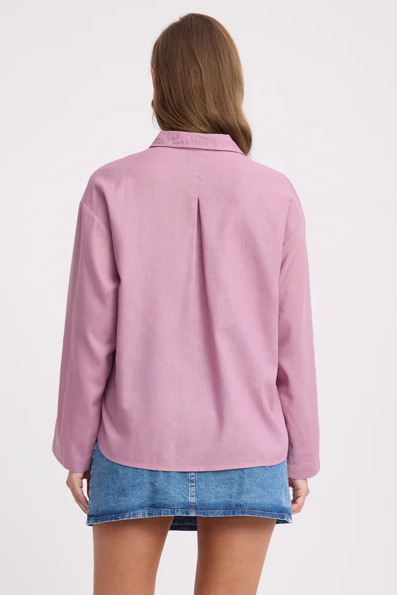 Muai|Linen Half Placket Oversized Top