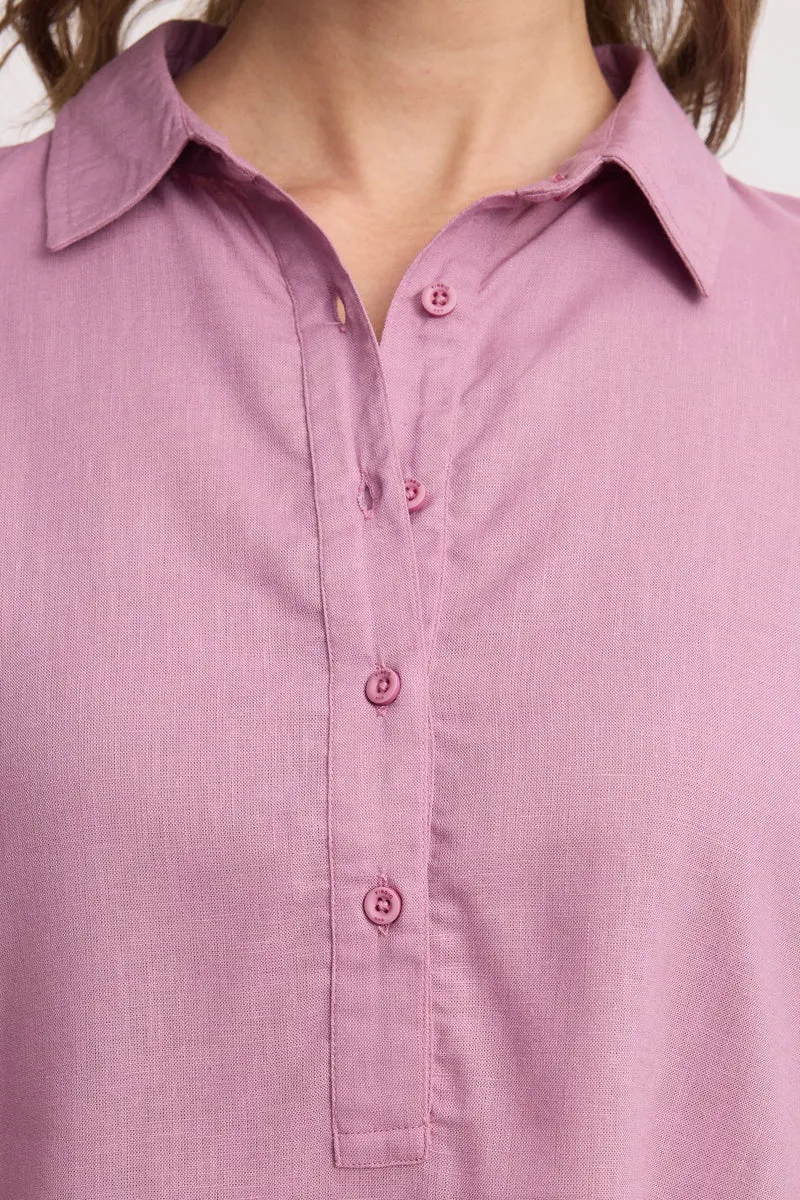 Muai|Linen Half Placket Oversized Top