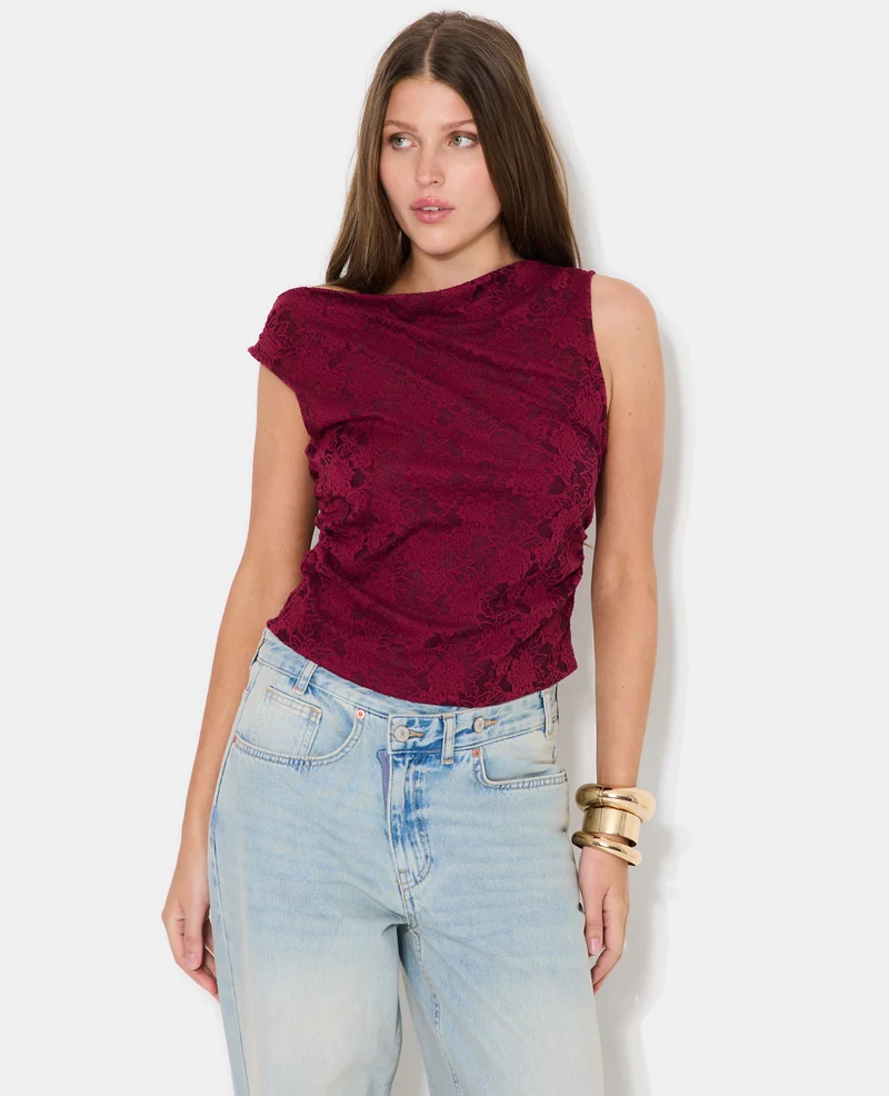 Top sans manches effet jacquard motif fleurs