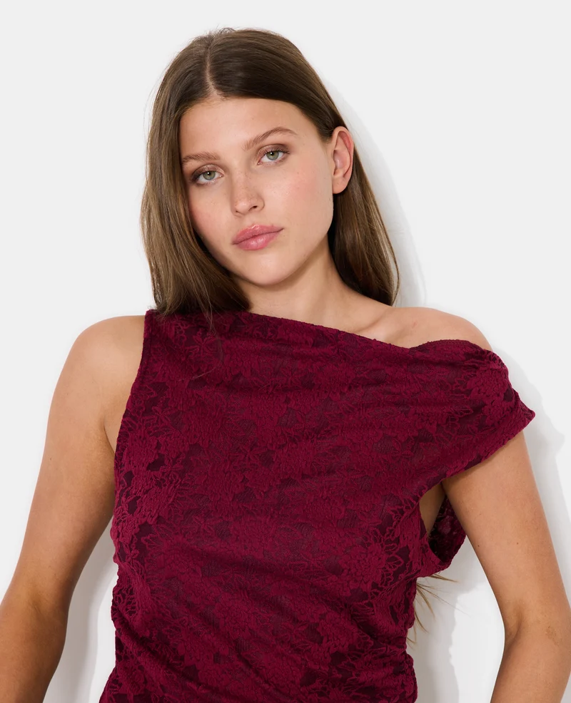 Top sans manches effet jacquard motif fleurs