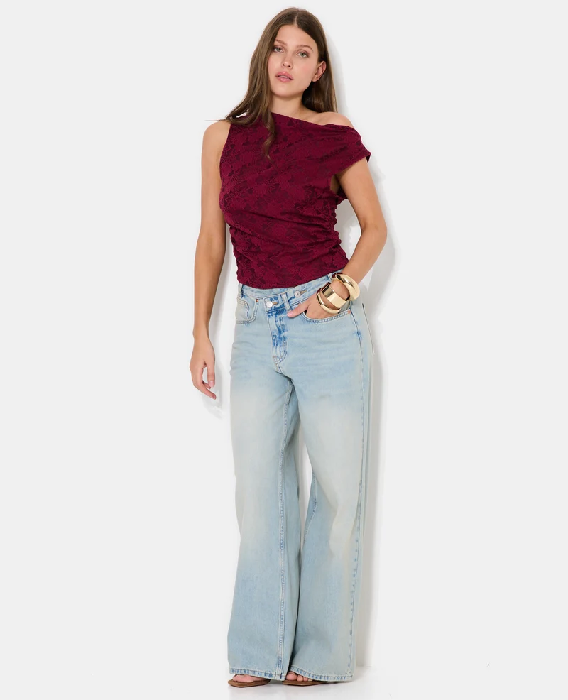 Top sans manches effet jacquard motif fleurs