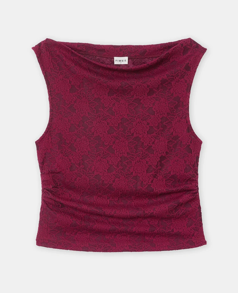 Top sans manches effet jacquard motif fleurs