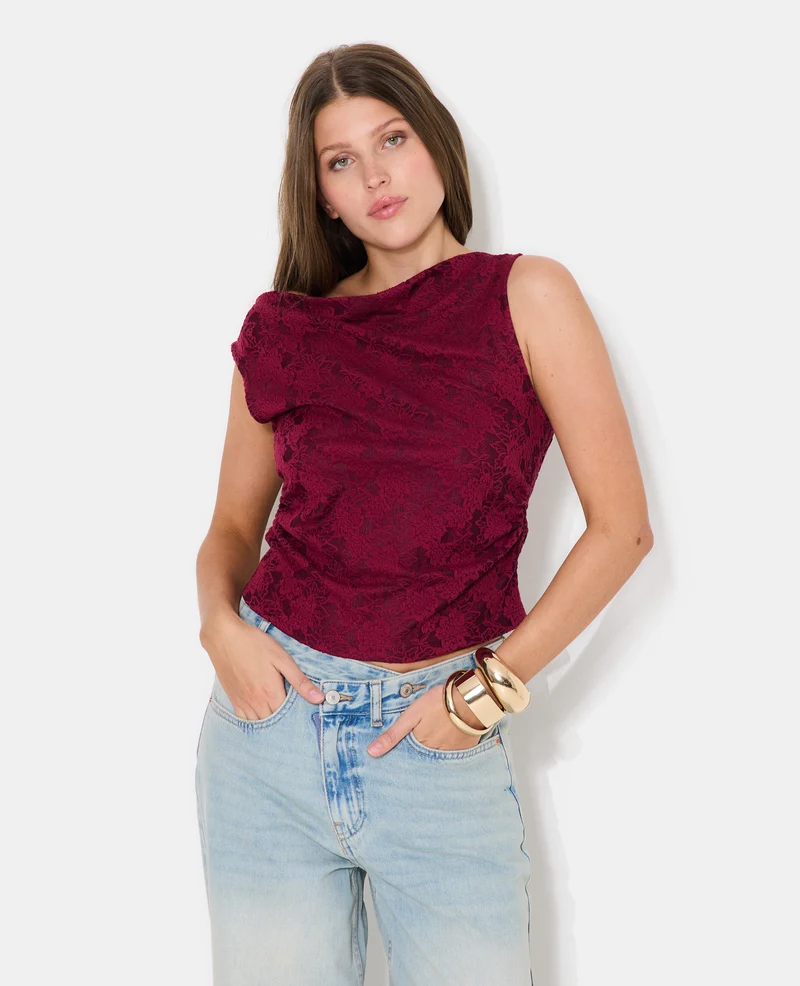 Top sans manches effet jacquard motif fleurs