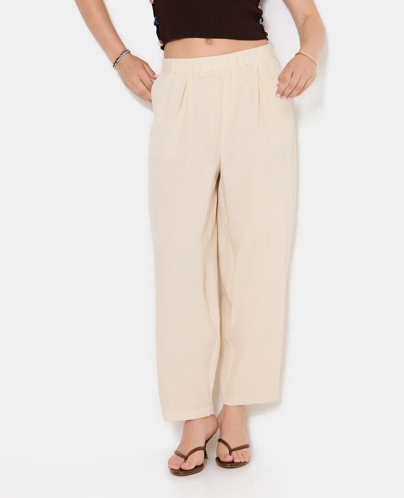 Pantalon barrel en tissu effet lin