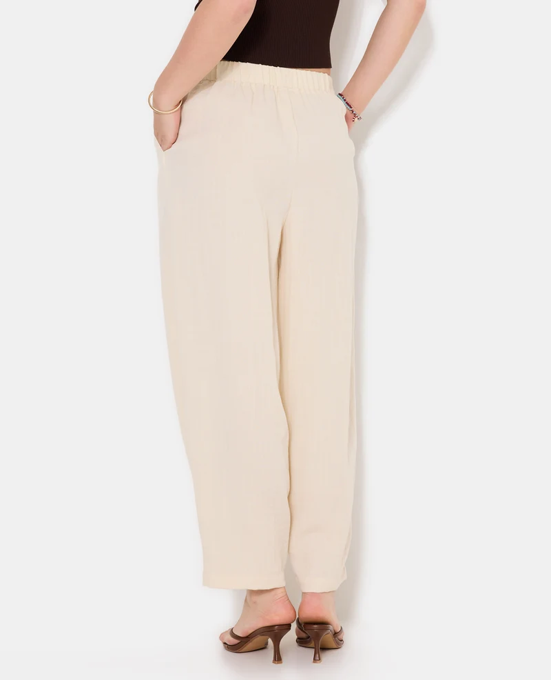 Pantalon barrel en tissu effet lin