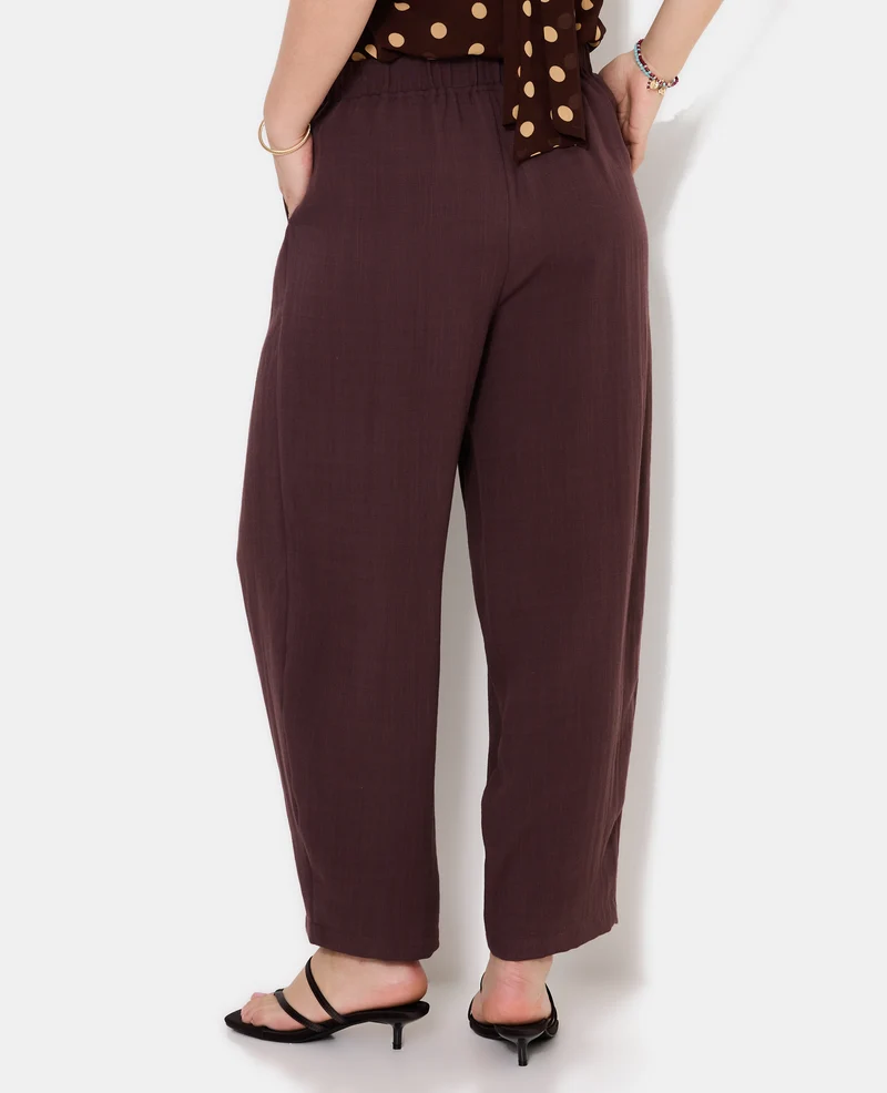Pantalon barrel en tissu effet lin