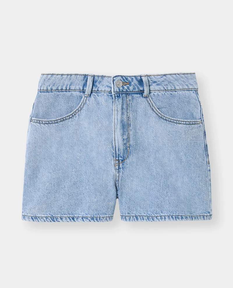 Short en jean taille haute avec mini strass