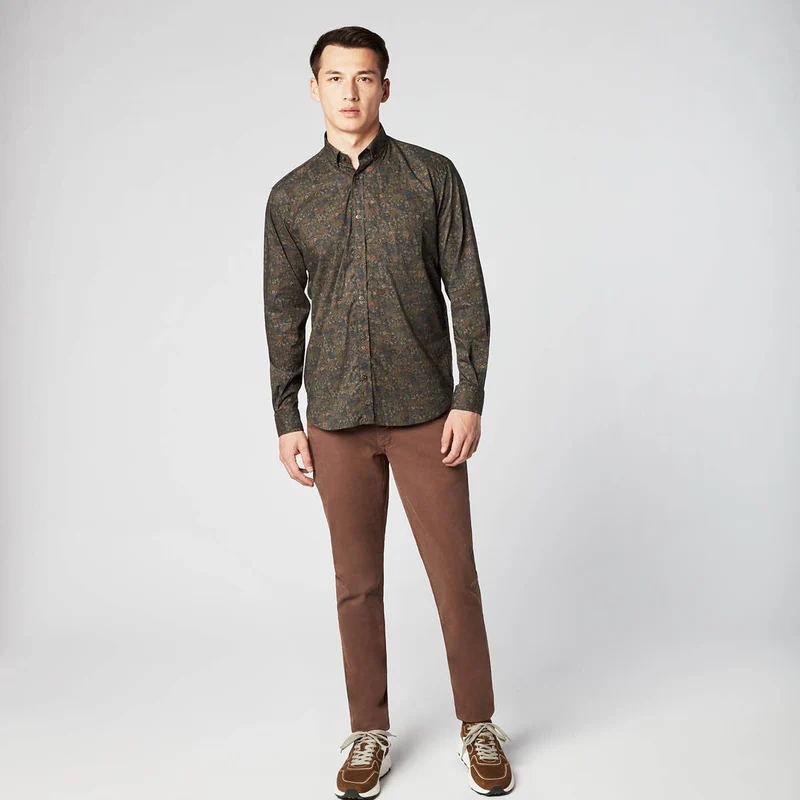 Chemise Manches Longues À Motif Fleur Fantaisie