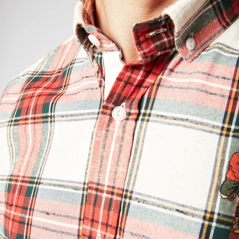 Chemise manches longues à carreaux rouge en coton