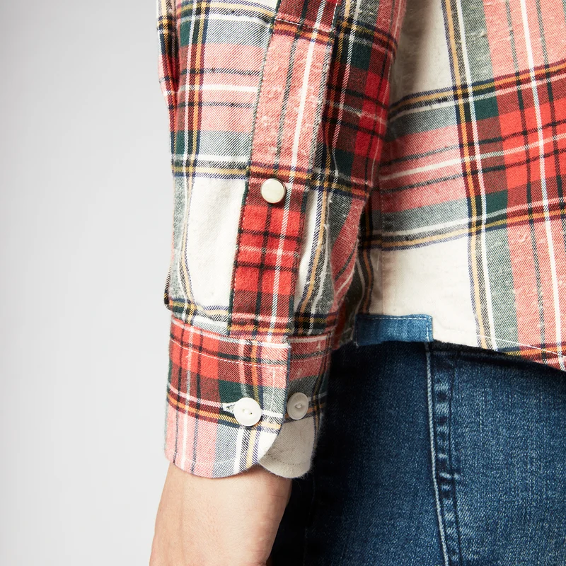 Chemise manches longues à carreaux rouge en coton