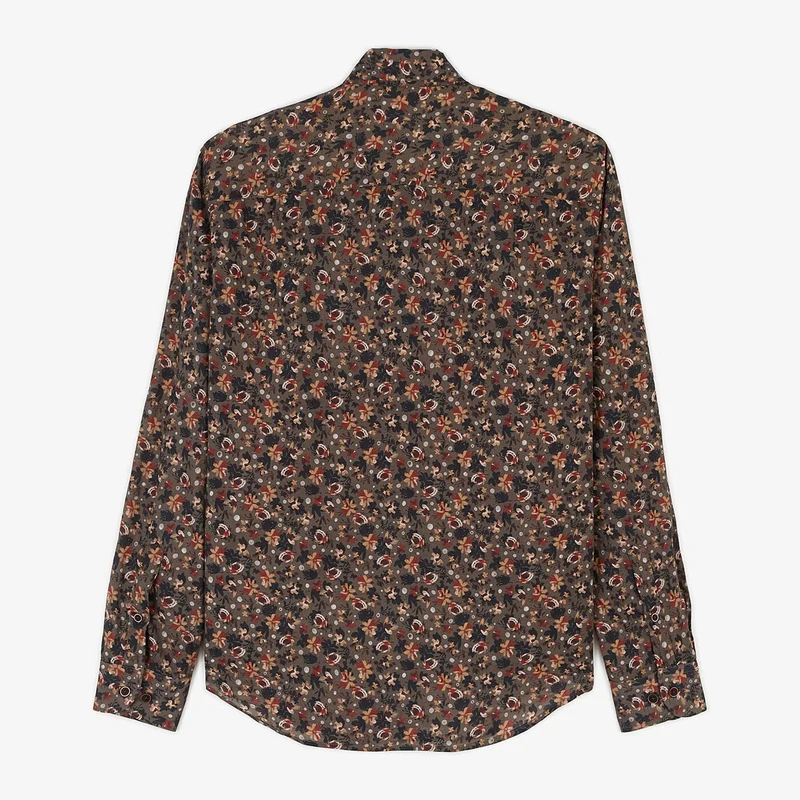 Chemise fleurie marron coupe ajustée