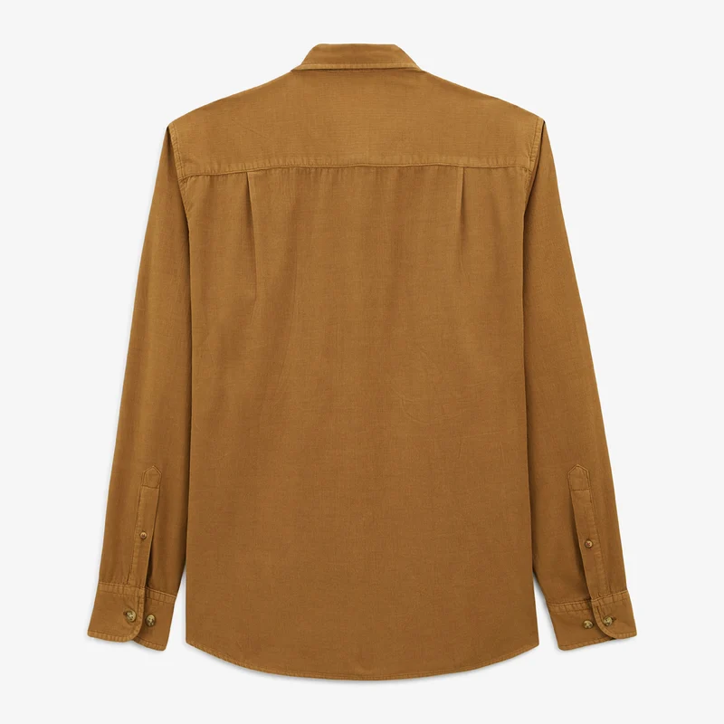 Chemise manches longues en coton unie velours marron noisette Charles