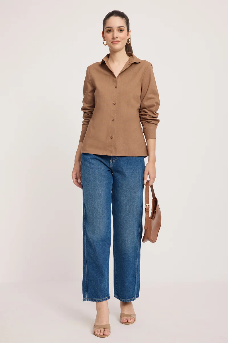 Tomoe|Linen Scalloped Peterpan Collar Shirt
