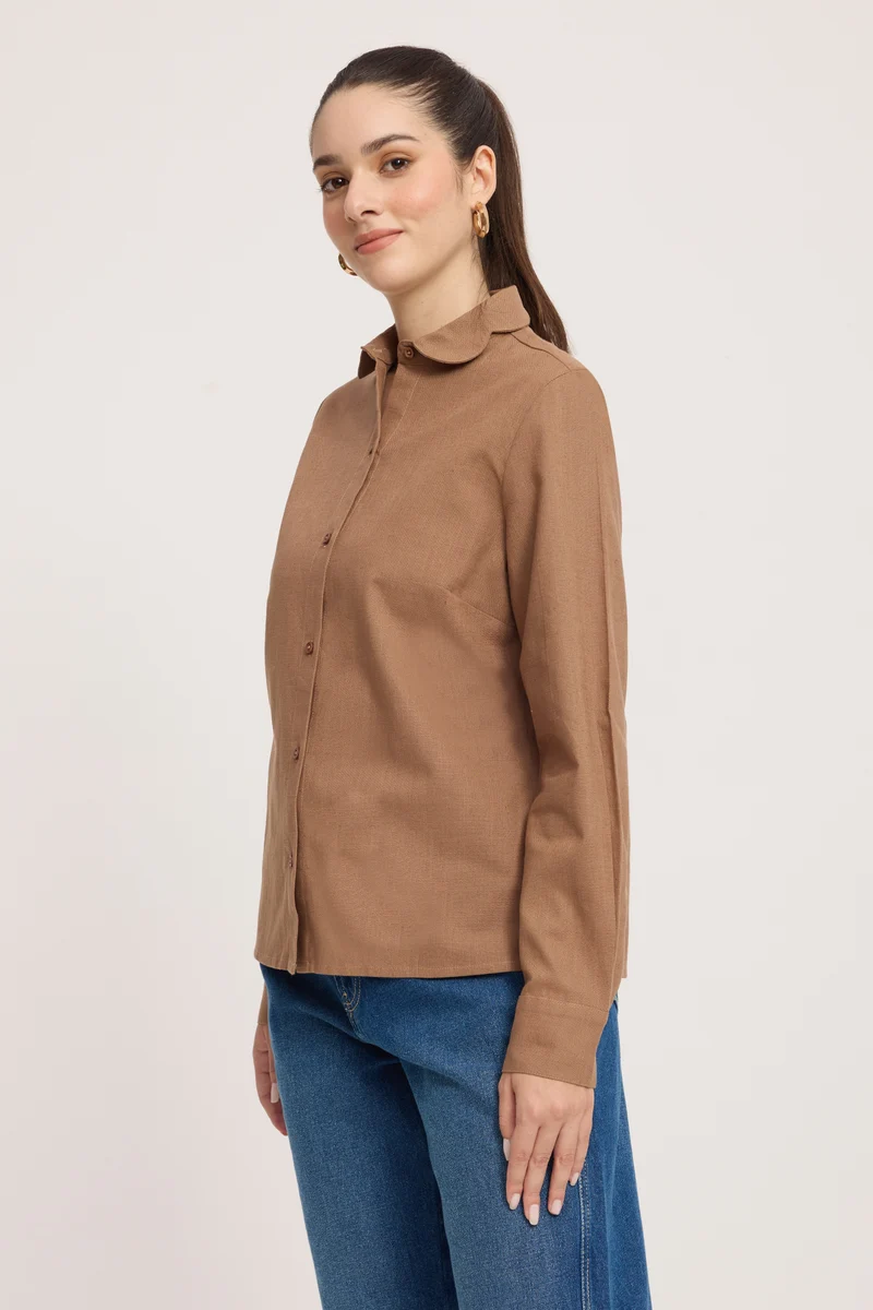 Tomoe|Linen Scalloped Peterpan Collar Shirt