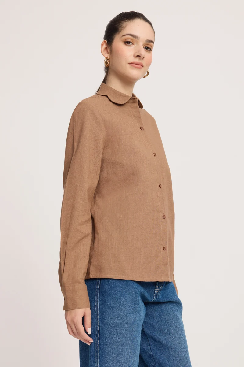 Tomoe|Linen Scalloped Peterpan Collar Shirt
