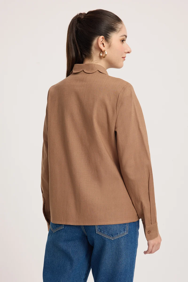Tomoe|Linen Scalloped Peterpan Collar Shirt