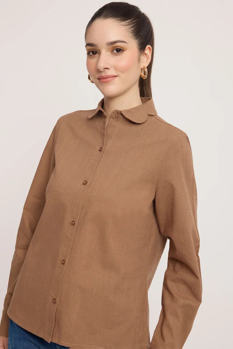 Tomoe|Linen Scalloped Peterpan Collar Shirt