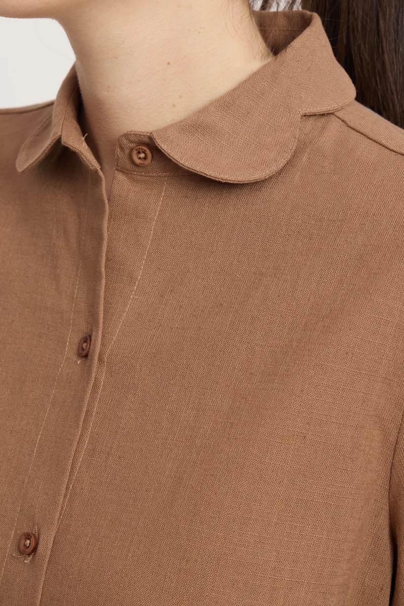 Tomoe|Linen Scalloped Peterpan Collar Shirt