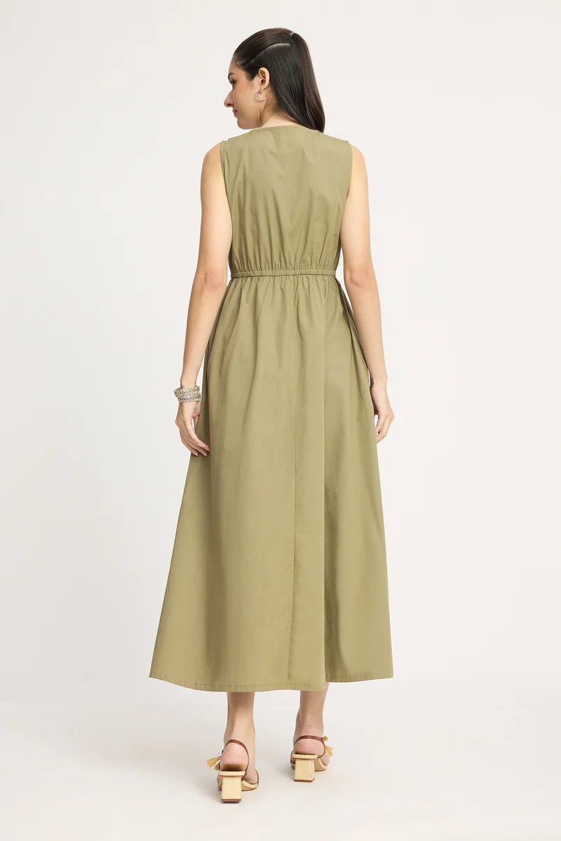Alex|100% Cotton Front Zip Closure Maxi Dress