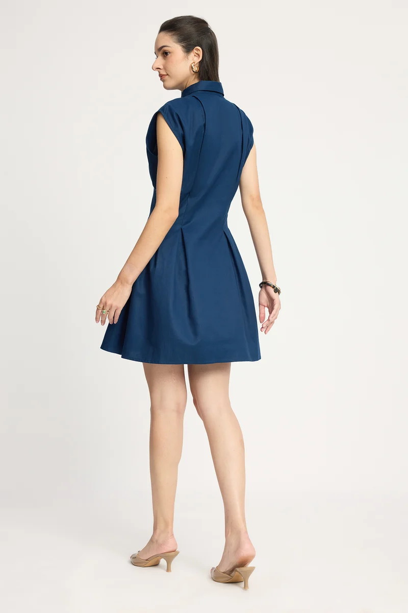 Hanii|100% Cotton Pleated Mini Shirt Dress