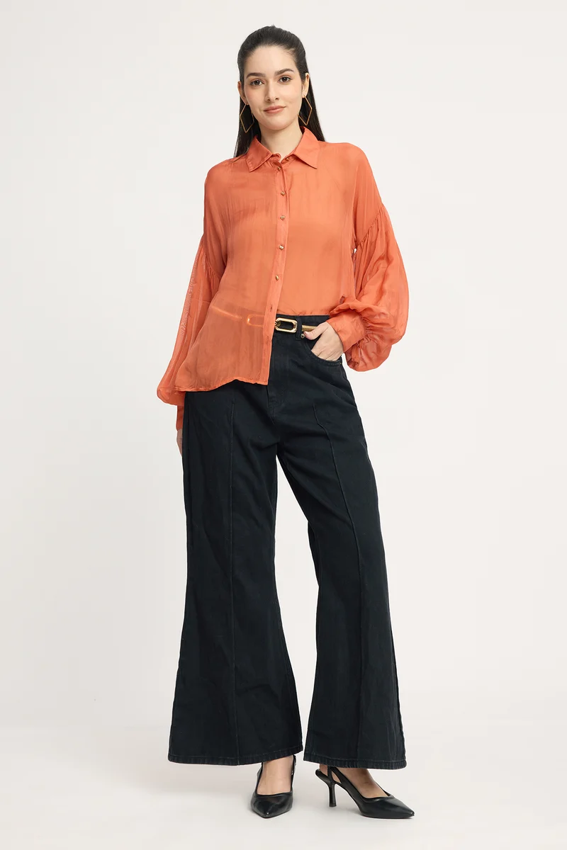 Kisnny|100% Viscose Balloon Sleeve Shirt