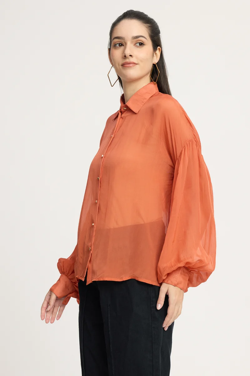 Kisnny|100% Viscose Balloon Sleeve Shirt