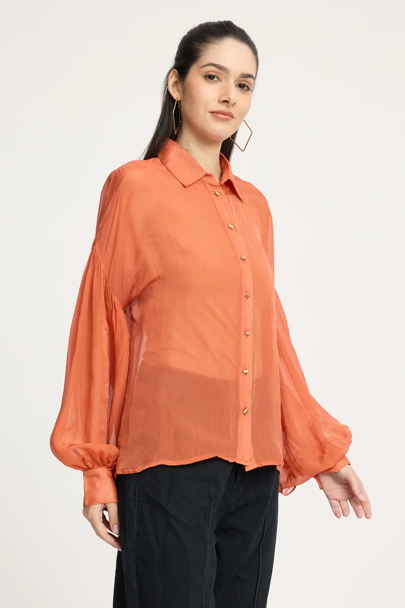 Kisnny|100% Viscose Balloon Sleeve Shirt