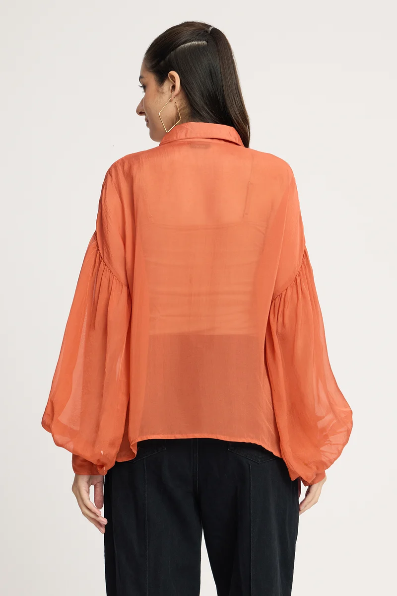 Kisnny|100% Viscose Balloon Sleeve Shirt