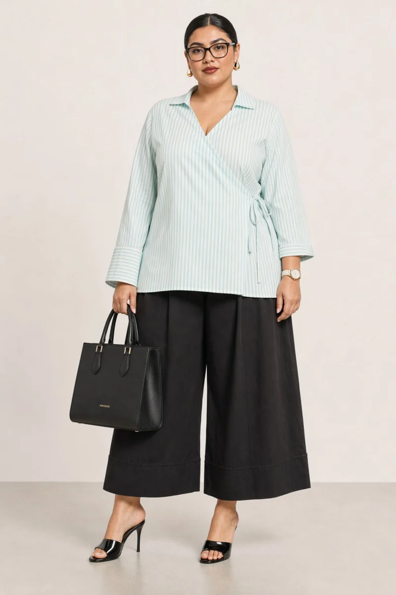 Danuta|100% Cotton Collared Tie Front Shirt