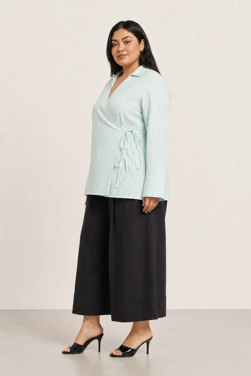 Danuta|100% Cotton Collared Tie Front Shirt