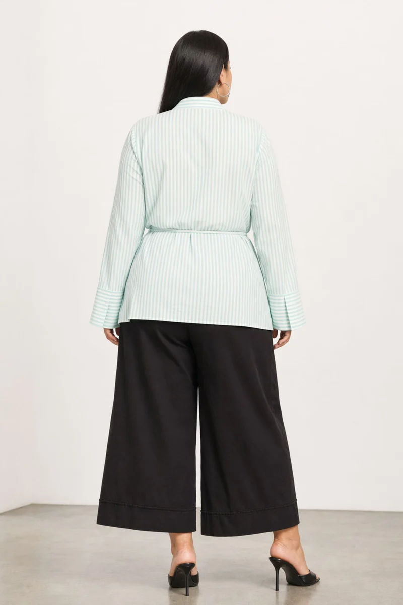 Danuta|100% Cotton Collared Tie Front Shirt