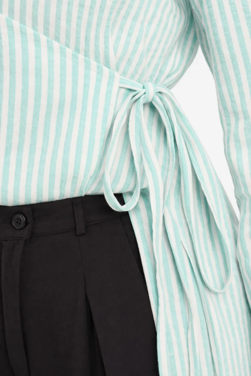 Danuta|100% Cotton Collared Tie Front Shirt