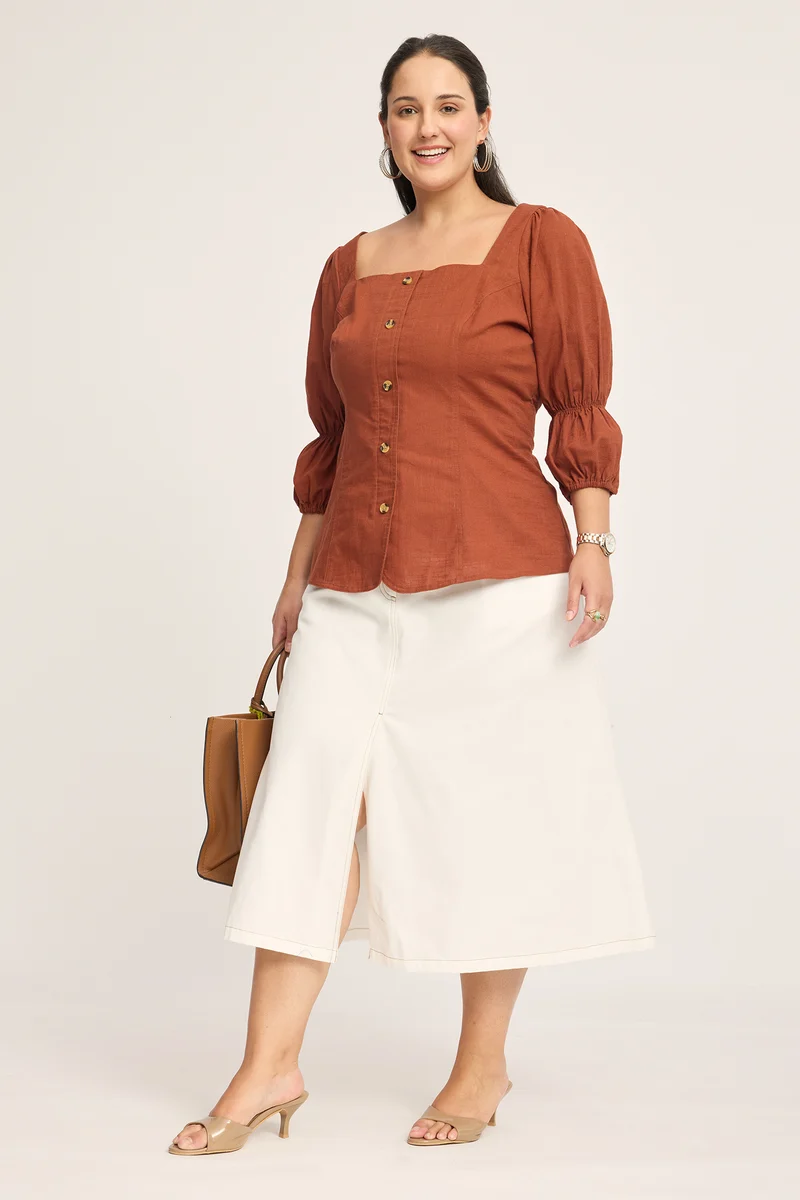 Fabine|100% Cotton Square Neck Top