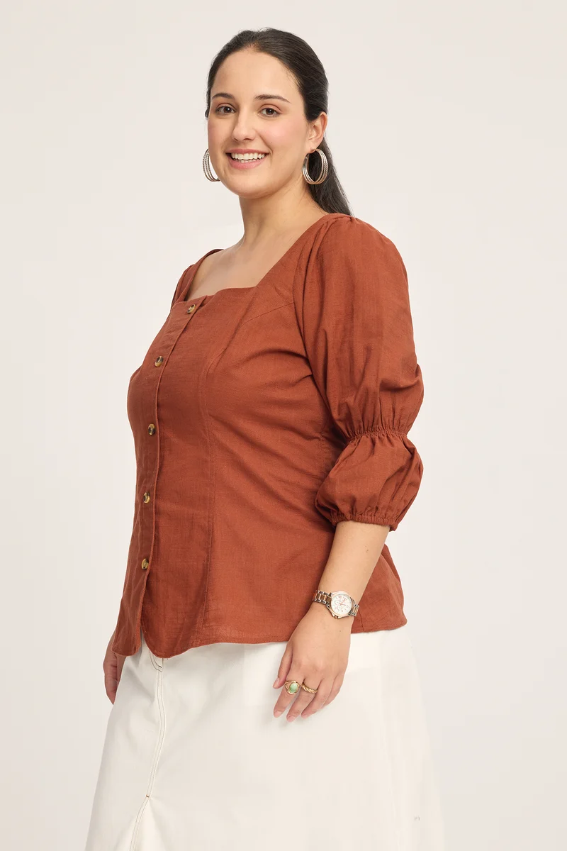Fabine|100% Cotton Square Neck Top
