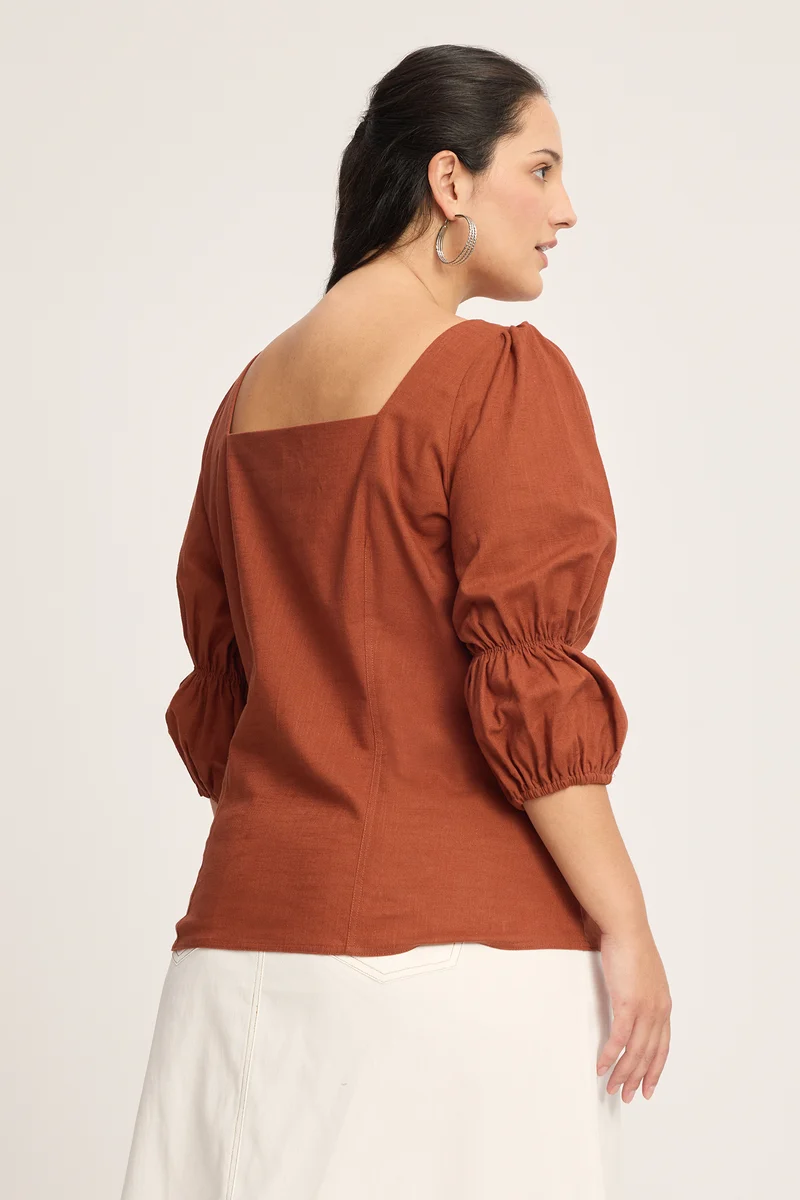 Fabine|100% Cotton Square Neck Top