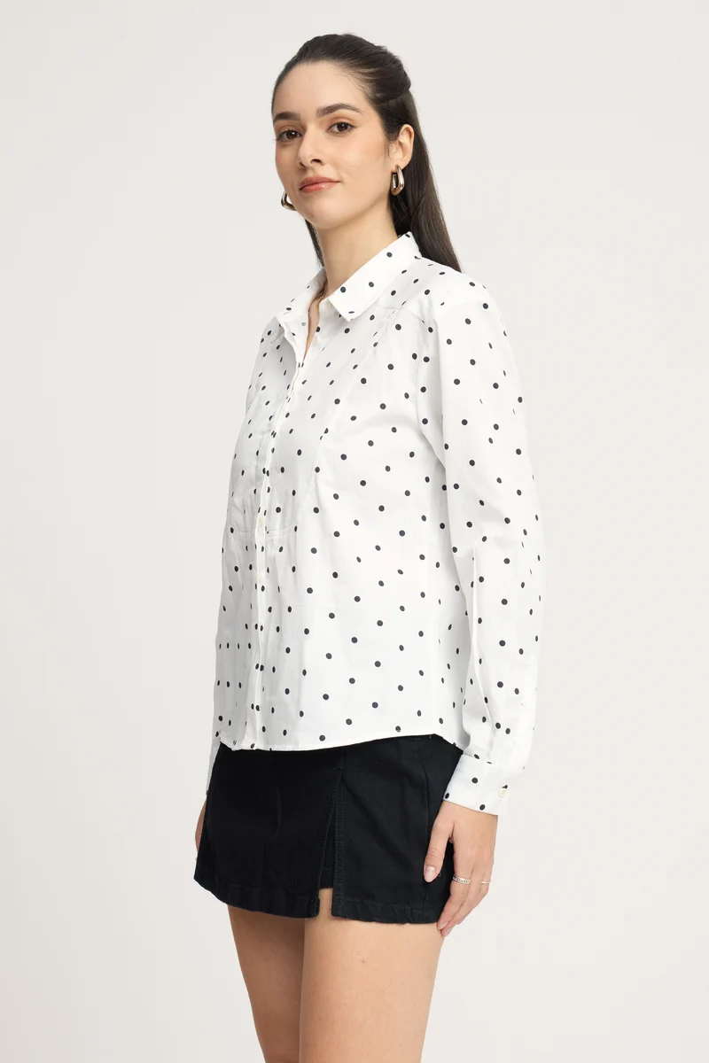Hangul|100% Cotton Polka Dot Bib Panel Shirt