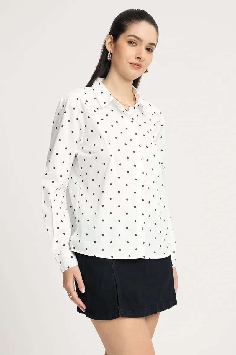 Hangul|100% Cotton Polka Dot Bib Panel Shirt