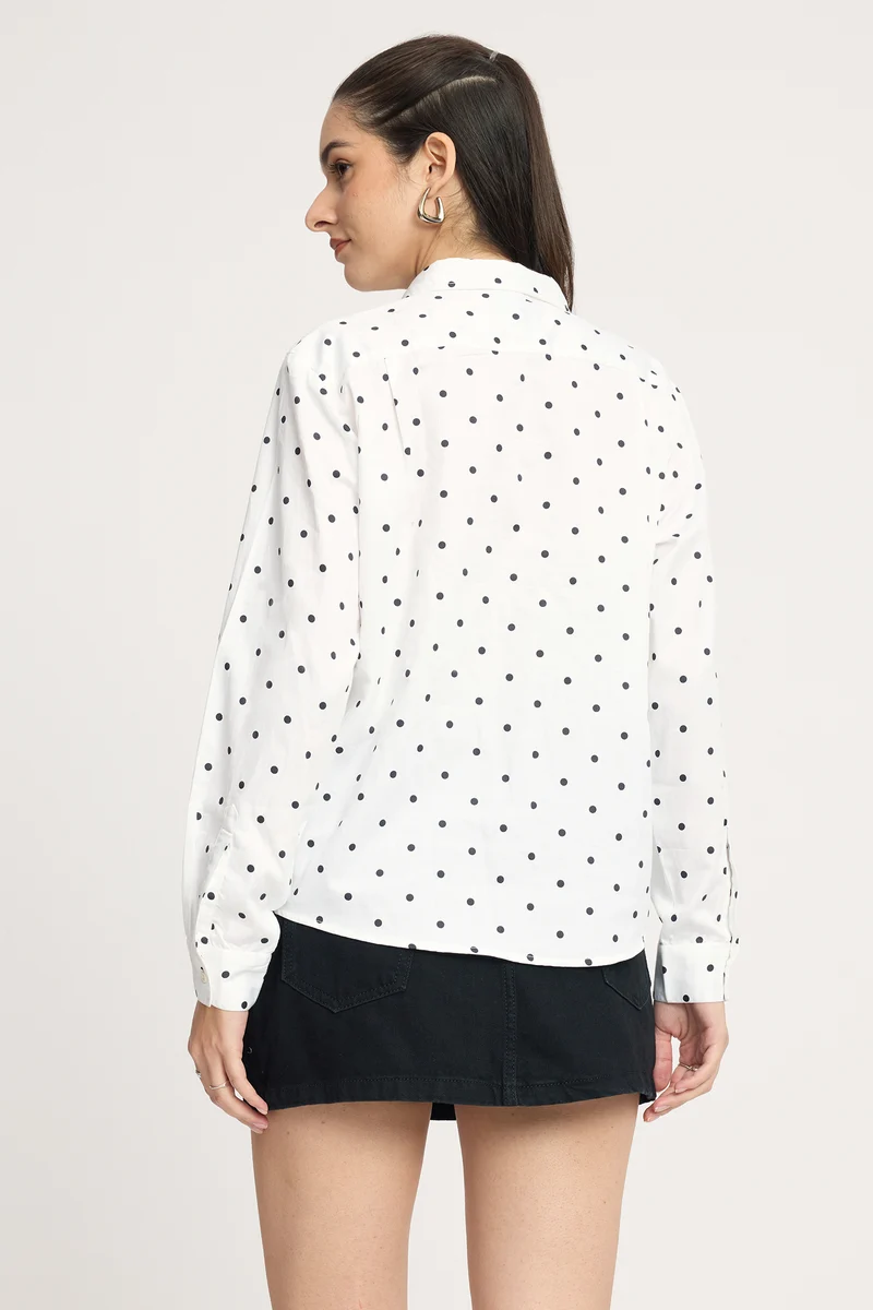 Hangul|100% Cotton Polka Dot Bib Panel Shirt
