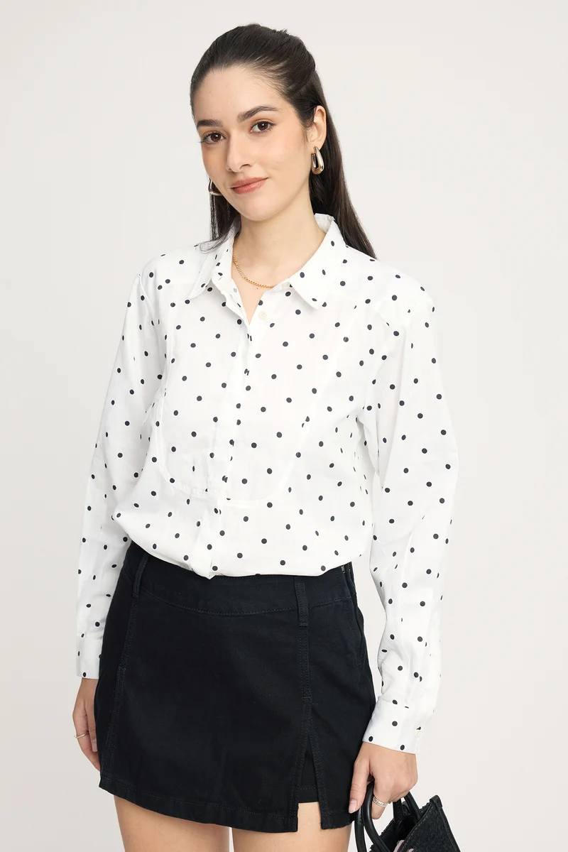 Hangul|100% Cotton Polka Dot Bib Panel Shirt