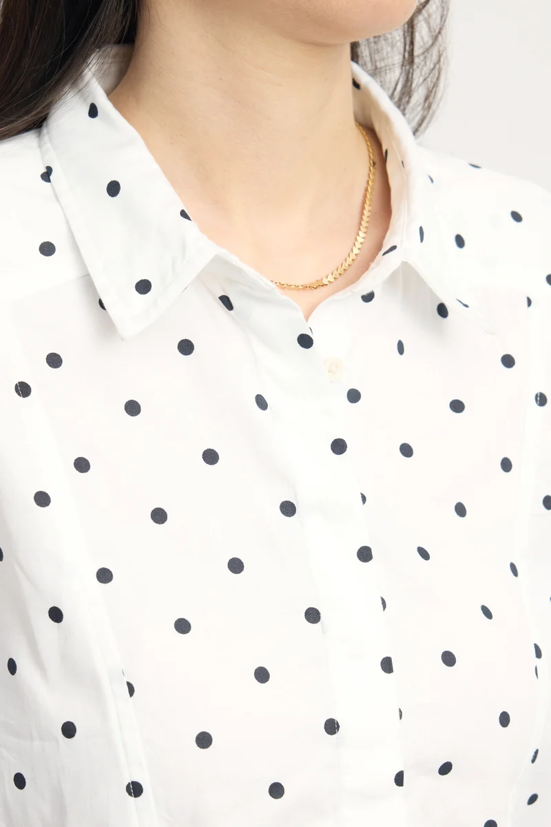Hangul|100% Cotton Polka Dot Bib Panel Shirt