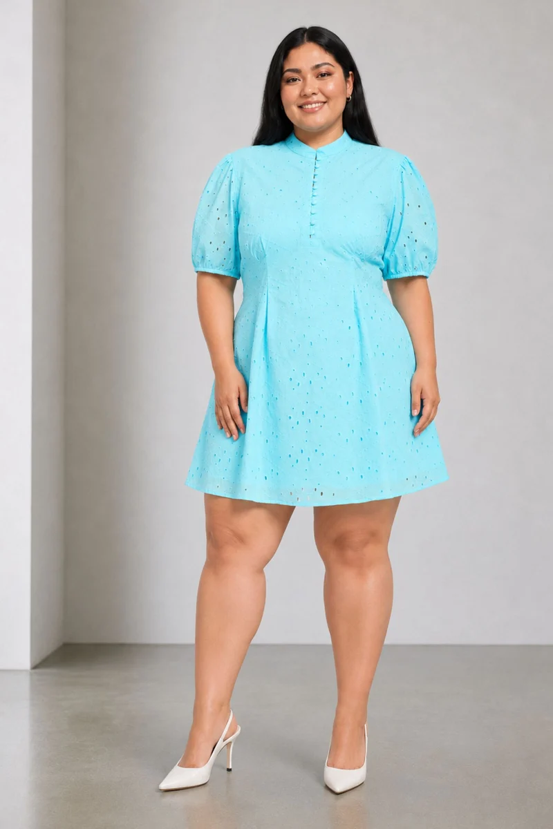 Romina|100% Cotton Fit & Flare Schiffli Dress