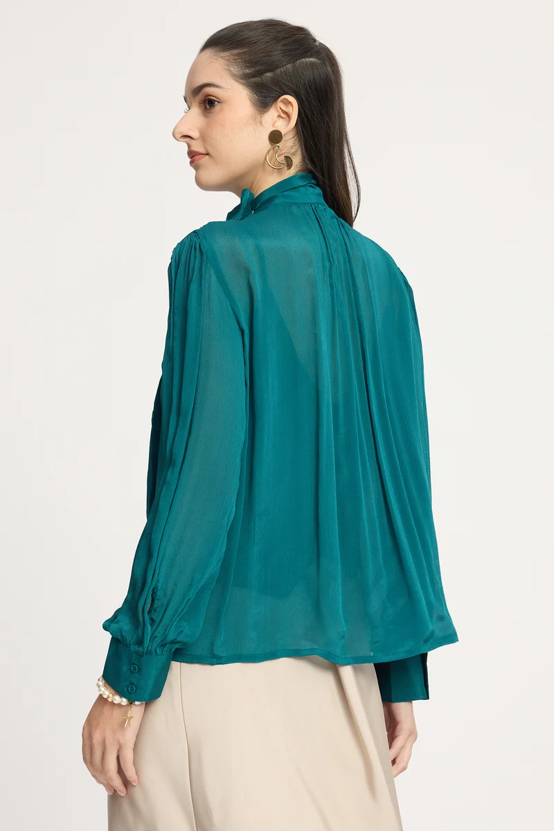 Alexy|Viscose Chiffon V-Neck Bow Top With Cami