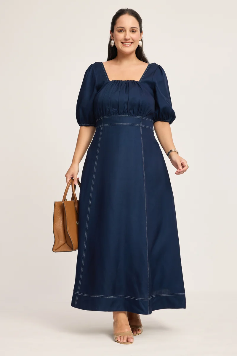 Calista|100% Cotton Maxi Dress With Contrast Stitch