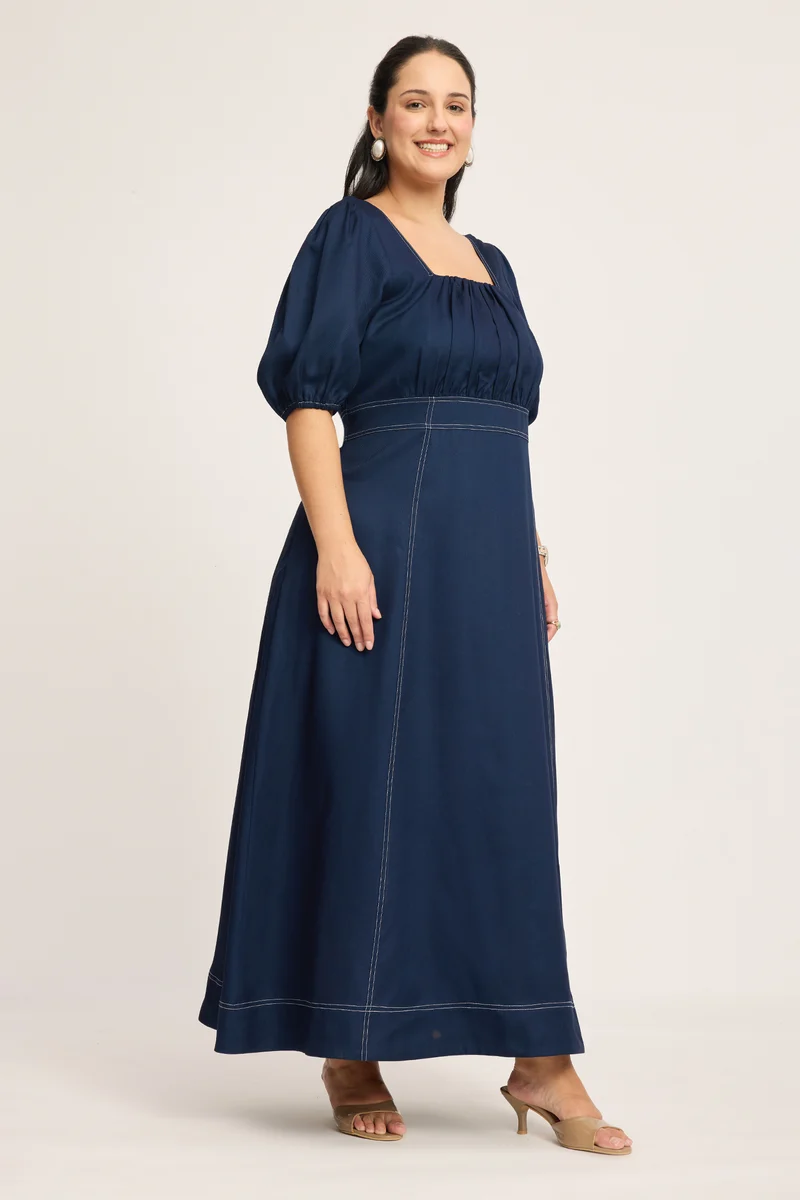 Calista|100% Cotton Maxi Dress With Contrast Stitch