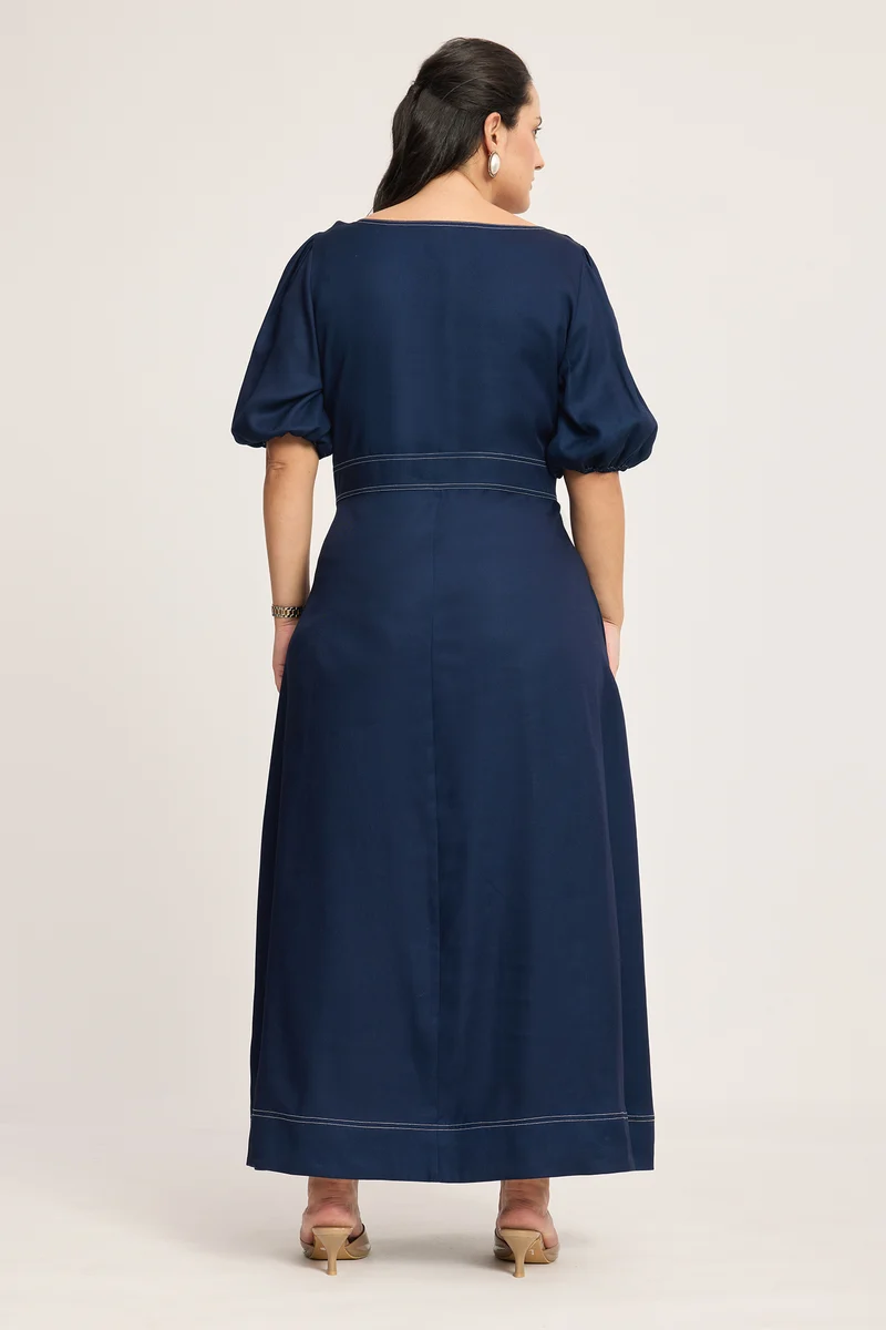 Calista|100% Cotton Maxi Dress With Contrast Stitch