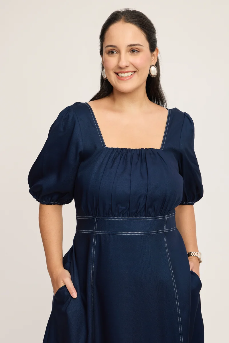 Calista|100% Cotton Maxi Dress With Contrast Stitch