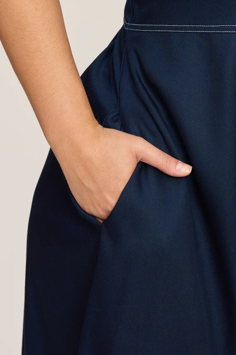 Calista|100% Cotton Maxi Dress With Contrast Stitch